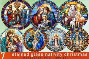 Stained Glass Nativity Christmas Clipart