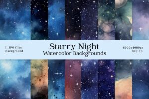 Starry Night Sky Watercolor Backgrounds
