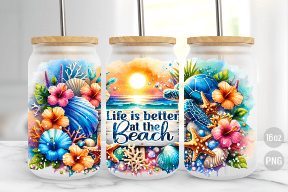 Summer Beach 16oz Glass Can Wrap PNG - Image 2