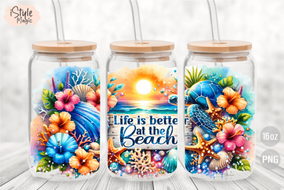 Summer Beach 16oz Glass Can Wrap PNG - Image 3