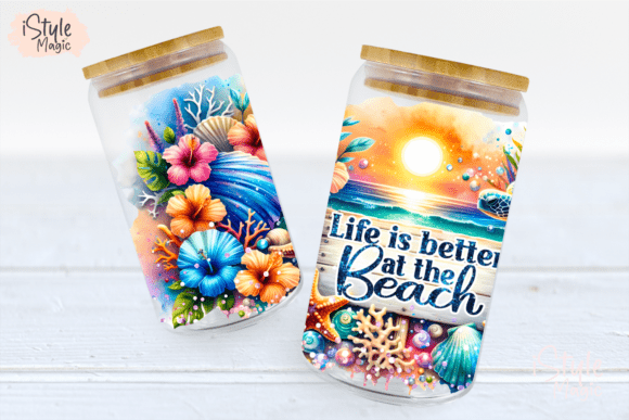 Summer Beach 16oz Glass Can Wrap PNG - Image 4