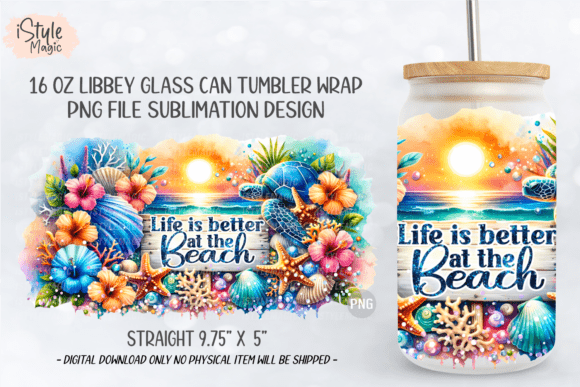 Summer Beach 16oz Glass Can Wrap PNG - Image 5