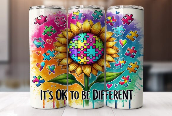 Sunflower Autism Awareness Tumbler Wrap - Image 3