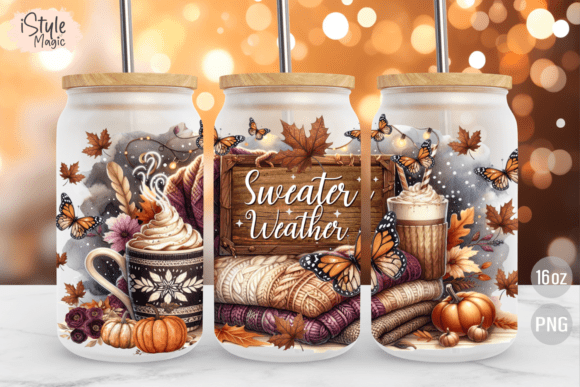 Sweater Weather Fall 16oz Glass Can Wrap