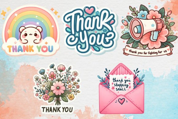 Thank You Stickers Bundle Clipart PNG - Image 4