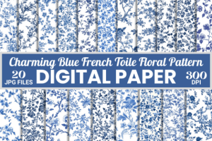 Tiny Blue French Toile Floral Pattern