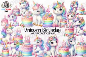 Unicorn Birthday Sublimation Clipart PNG