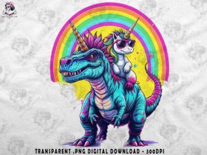 Unicorn Riding Dinosaur Rainbow