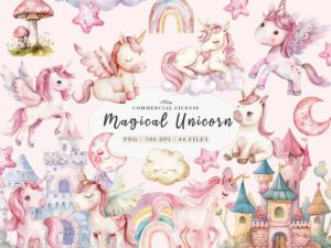 Unicorn Watercolor Clipart, Unicorn PNG