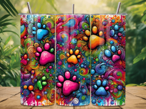 Vibrant Dog Paw Pattern Tumbler Wrap