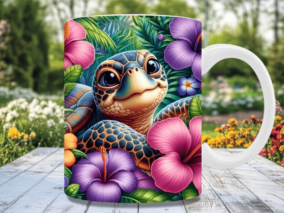 Vibrant Turtle & Tropical Mug Wrap