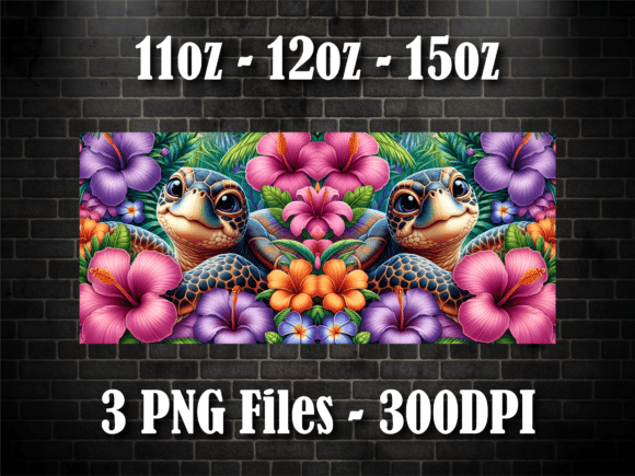 Vibrant Turtle & Tropical Mug Wrap - Image 2