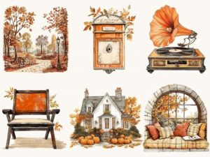 Alternative view of Vintage Autumn Clipart Bundle