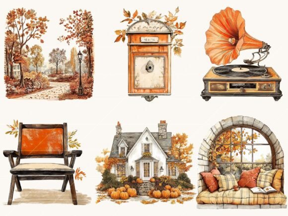 Vintage Autumn Clipart Bundle - Image 2