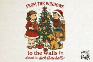 Vintage Christmas Carol Girls PNG