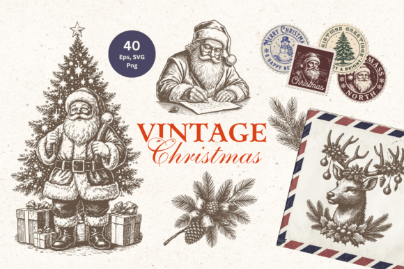 Vintage Christmas Clipart Bundle