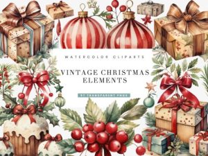 Vintage Christmas Elements Clipart