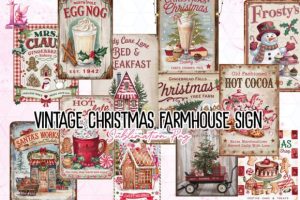 Vintage Christmas Farmhouse Sign Clipart