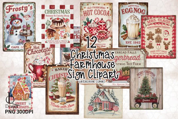Vintage Christmas Farmhouse Sign Clipart
