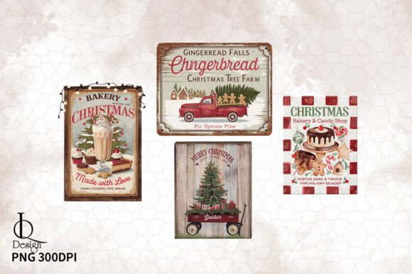 Vintage Christmas Farmhouse Sign Clipart - Image 4