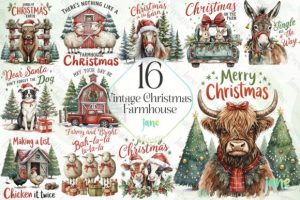 Vintage Christmas Farmhouse Sublimation