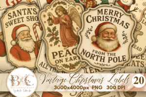 Vintage Christmas Labels Clipart PNG