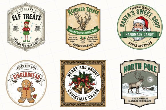 Vintage Christmas Labels Sublimation PNG - Image 2