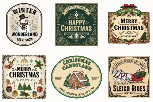 Vintage Christmas Labels Sublimation PNG - Image 3