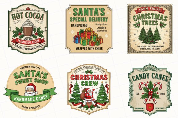 Vintage Christmas Labels Sublimation PNG - Image 4