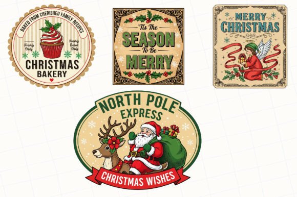 Vintage Christmas Labels Sublimation PNG - Image 5