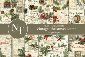 Vintage Christmas Letter Digital Paper