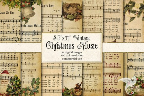 Vintage Christmas Music Digital Paper