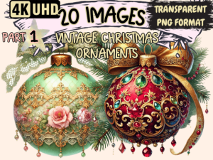Vintage Christmas Ornaments Clipart P1