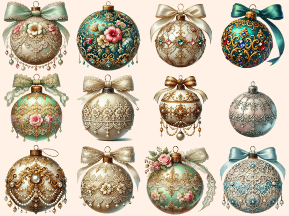 Vintage Christmas Ornaments Clipart P1 - Image 2