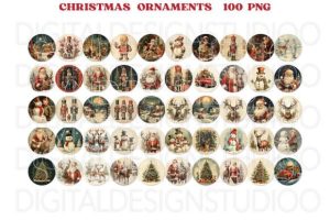 Alternative view of Vintage Christmas Ornaments Png, Retro