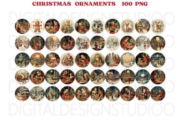 Vintage Christmas Ornaments Png, Retro - Image 3