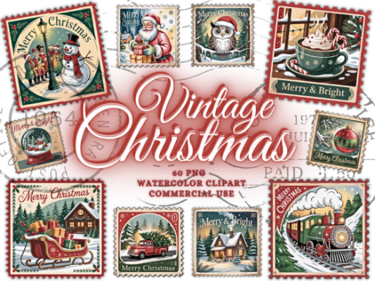 Vintage Christmas Png Bundle Stamps Png