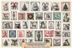 Vintage Christmas Postage Stamp Bundle