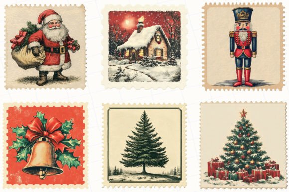 Vintage Christmas Postage Stamp Clipart - Image 3