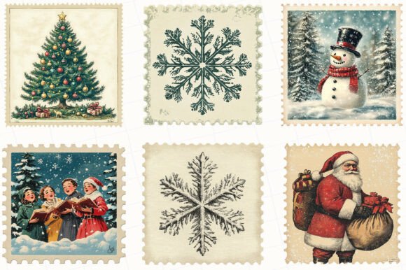 Vintage Christmas Postage Stamp Clipart - Image 4