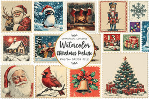 Vintage Christmas Postage Stamp Clipart