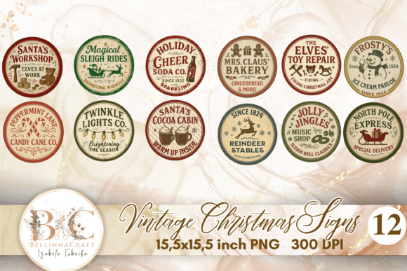 Vintage Christmas Round Signs Clipart
