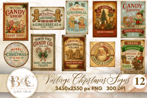 Vintage Christmas Signs Clipart Bundle