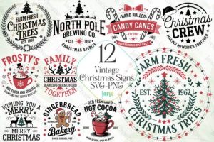 Vintage Christmas Signs SVG PNG Clipart