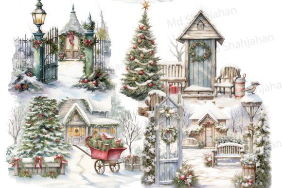 Vintage Christmas Tree Winter Clipart - Image 3