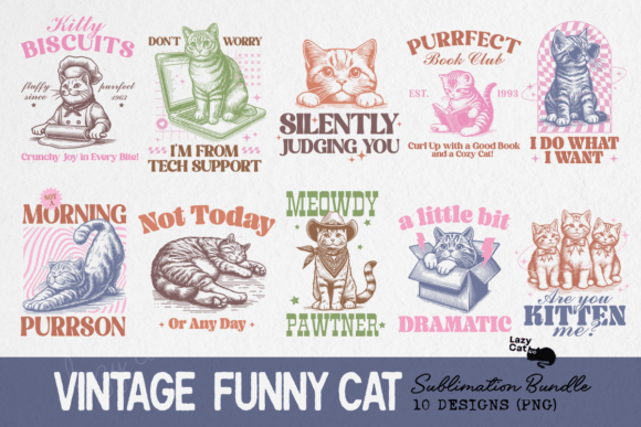 Vintage Funny Cat Sublimation Bundle