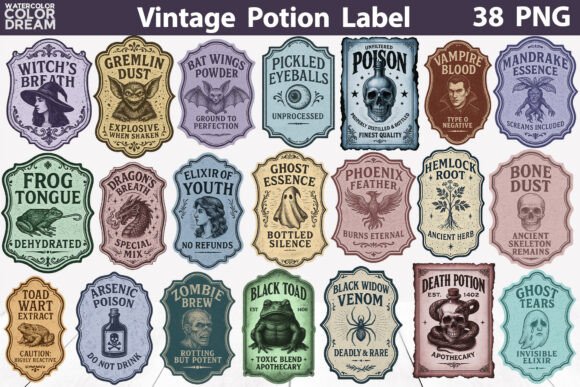 Vintage Halloween Bottle Labels Bundle