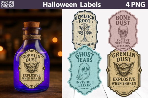 Vintage Halloween Bottle Labels Bundle - Image 5