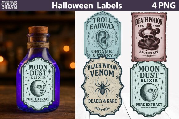 Vintage Halloween Bottle Labels Bundle - Image 6