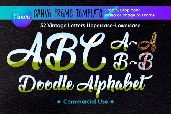 Vintage Letters Doodle Canva Frames